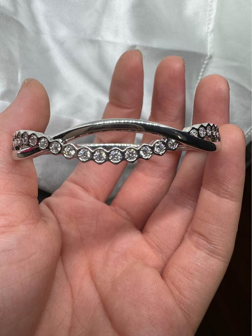 18K White Gold-Plated CZ Honeycomb Bangle